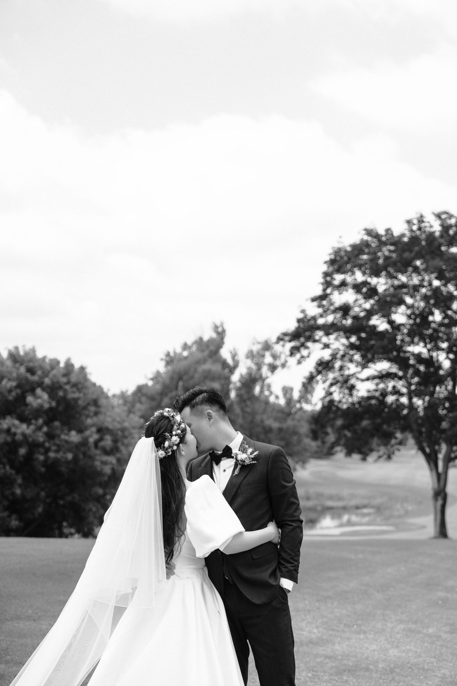 Black and white Whimsical couple's session in a picturesque outdoor location captured by AZ Photo Studio