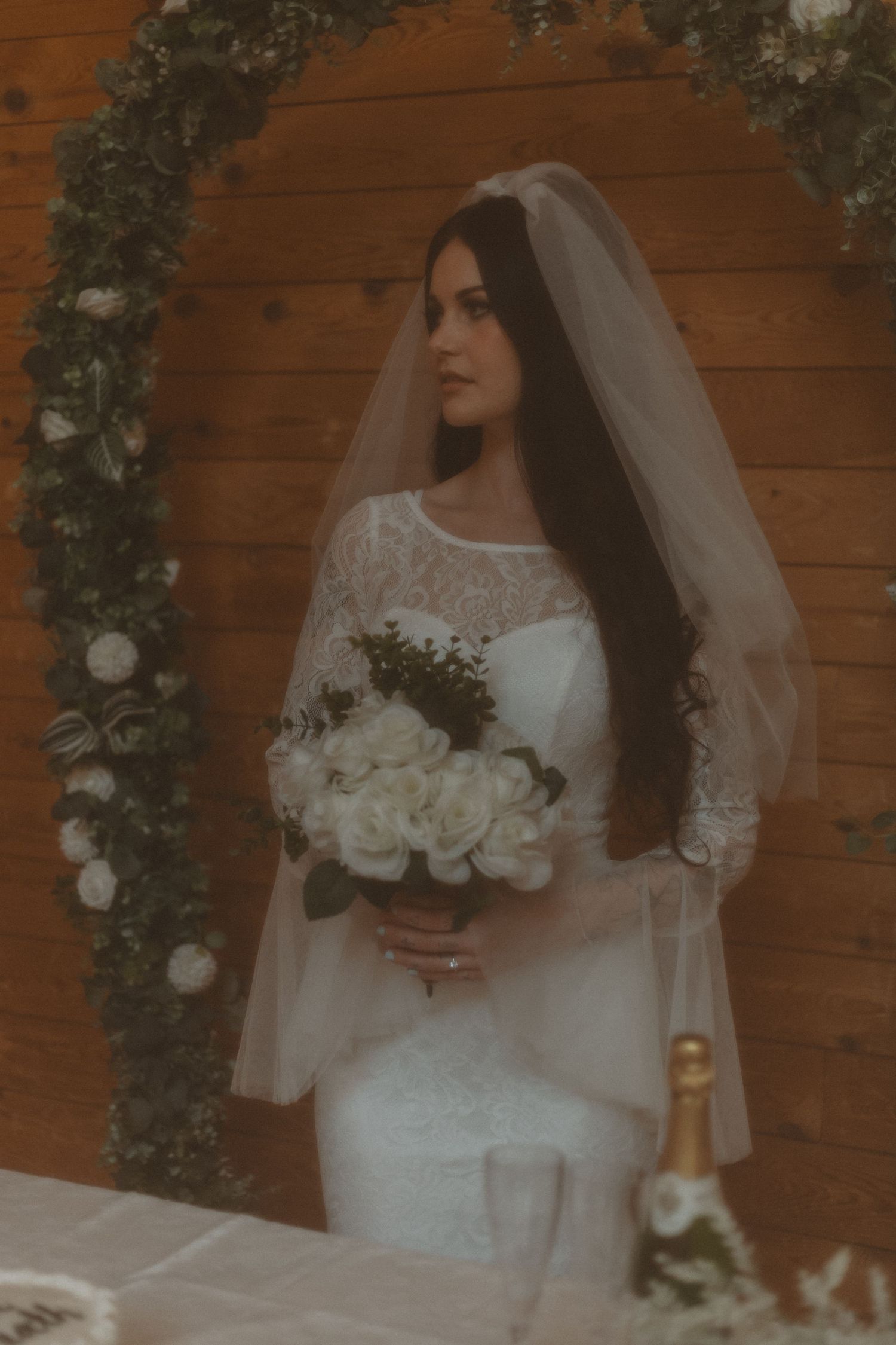 Local Sudbury Wedding Photographer captures bride on wedding day in Sudbury ontario flash photography