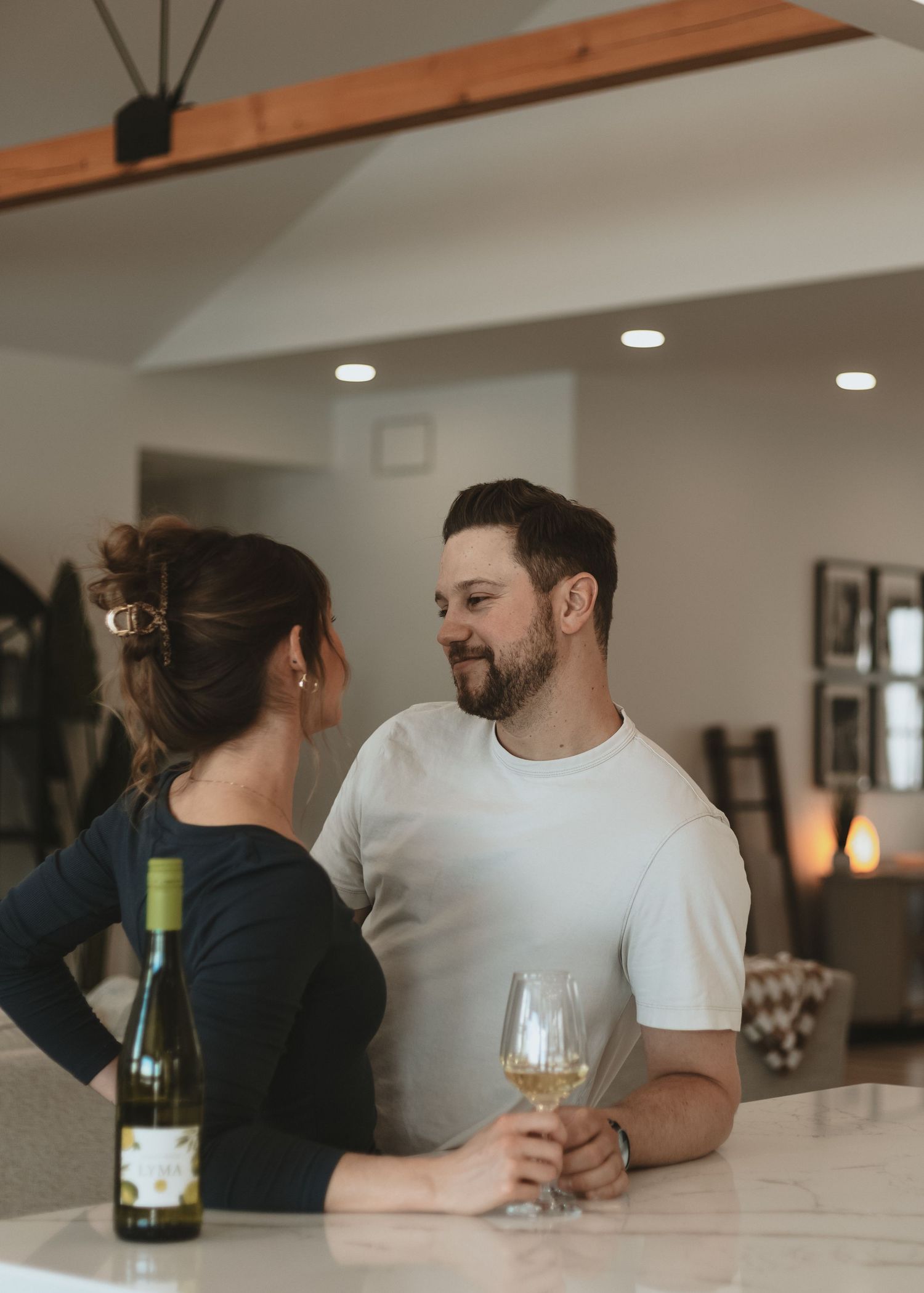 Local Sudbury Ontario Photographer captures beautiful in home engagement session for fun couple