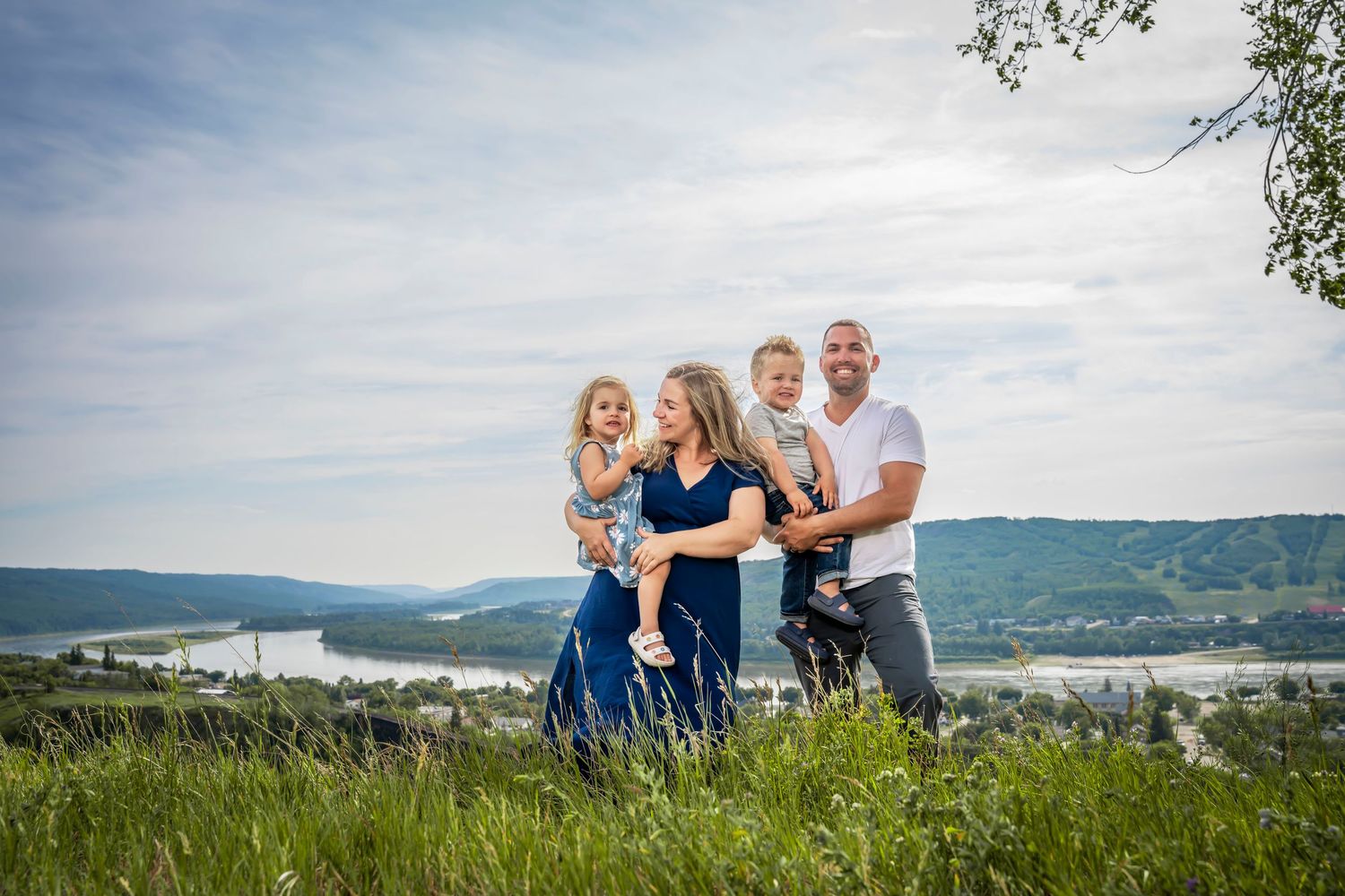 family photo on hill