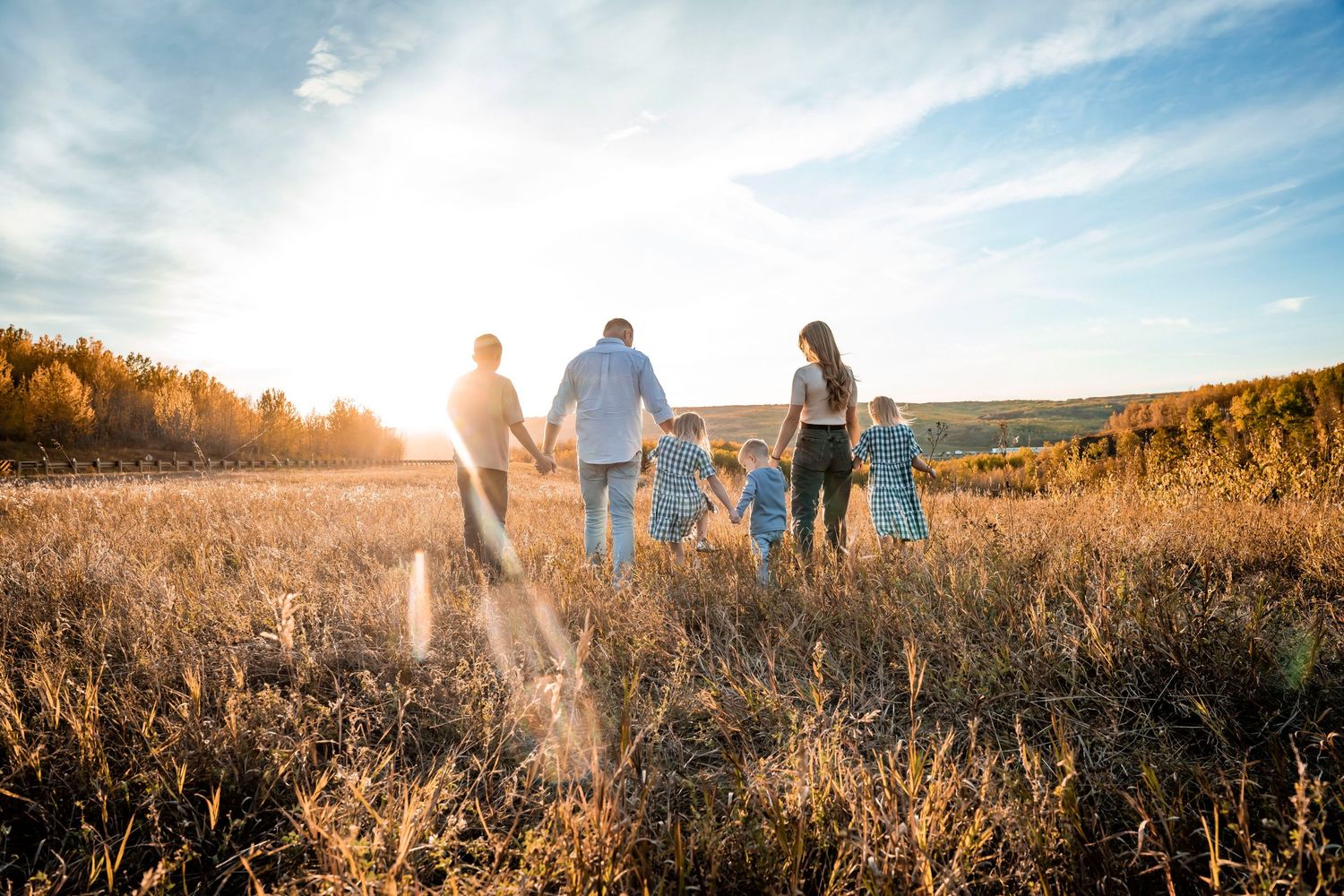 family in sunset