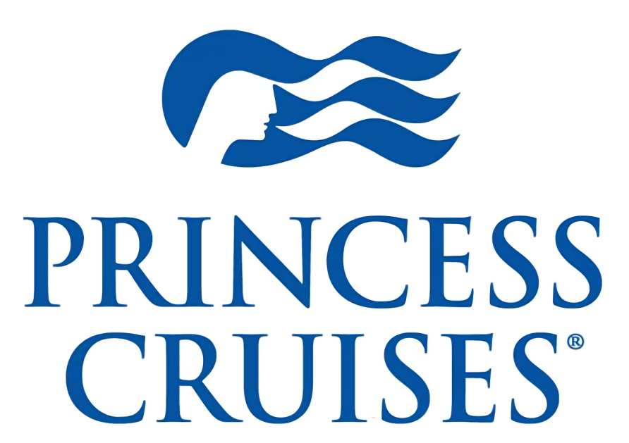 Princess Cruises blue logo featuring a woman silhouette with flowing hair forming ocean waves.