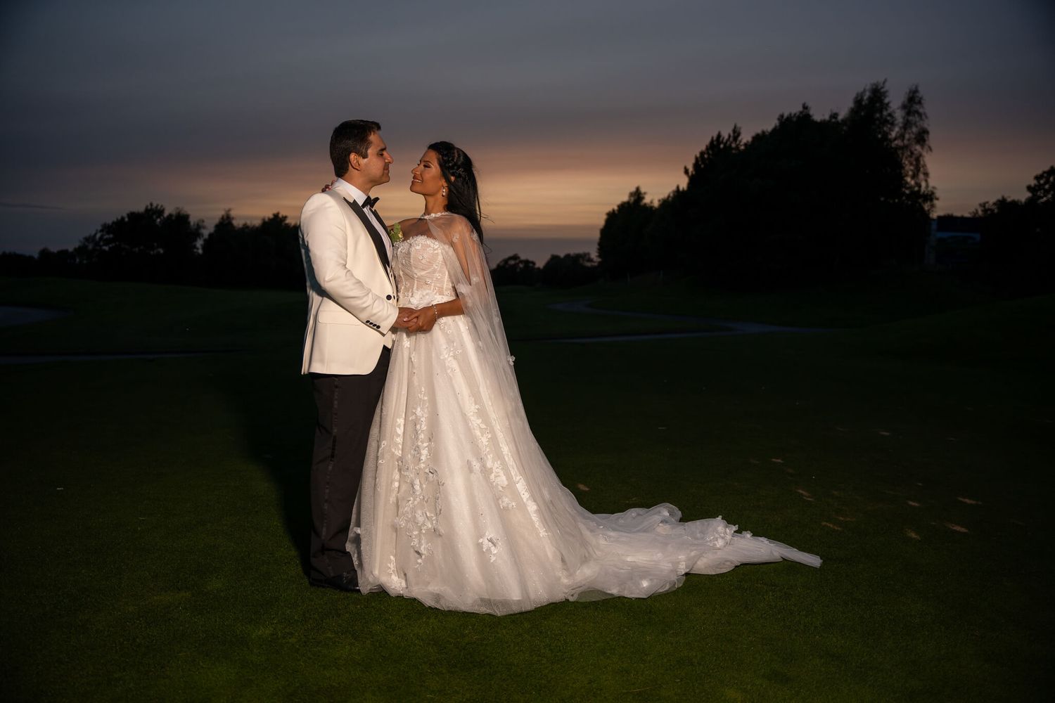 Epic night time portrait at Castleknock Hotel, Dublin photo by AK wedding photography and videography.