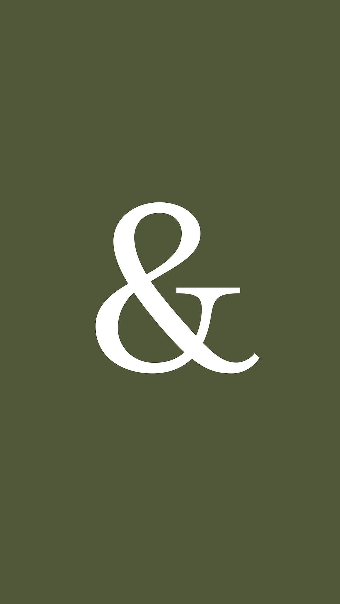 White ampersand symbol on olive green background.