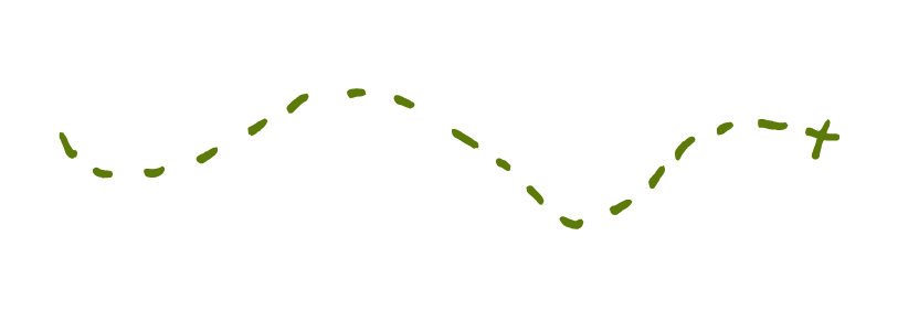 Green dotted line forming a whimsical curved path with arrow points on a black background.