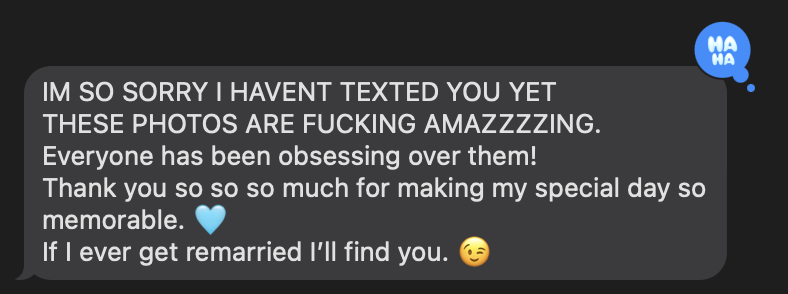 A series of text messages discussing wedding planning and expressing excitement about floral arrangements.
