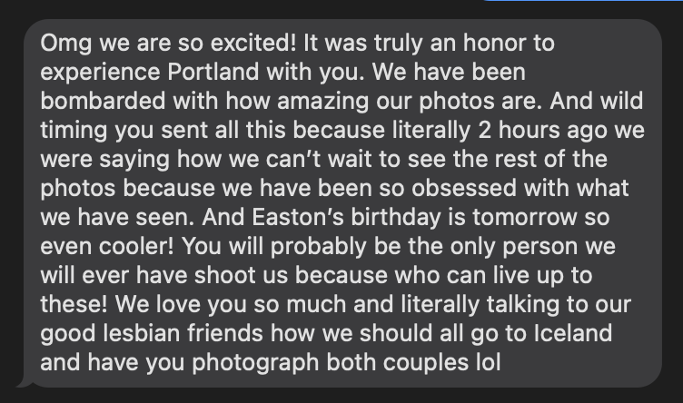 A series of text messages showing excitement and conversation about future travel plans to Portland and Iceland.