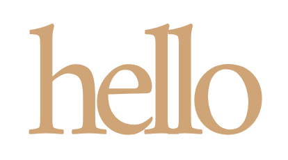 Gold colored decorative word art sign spelling hello in elegant serif font on white background.