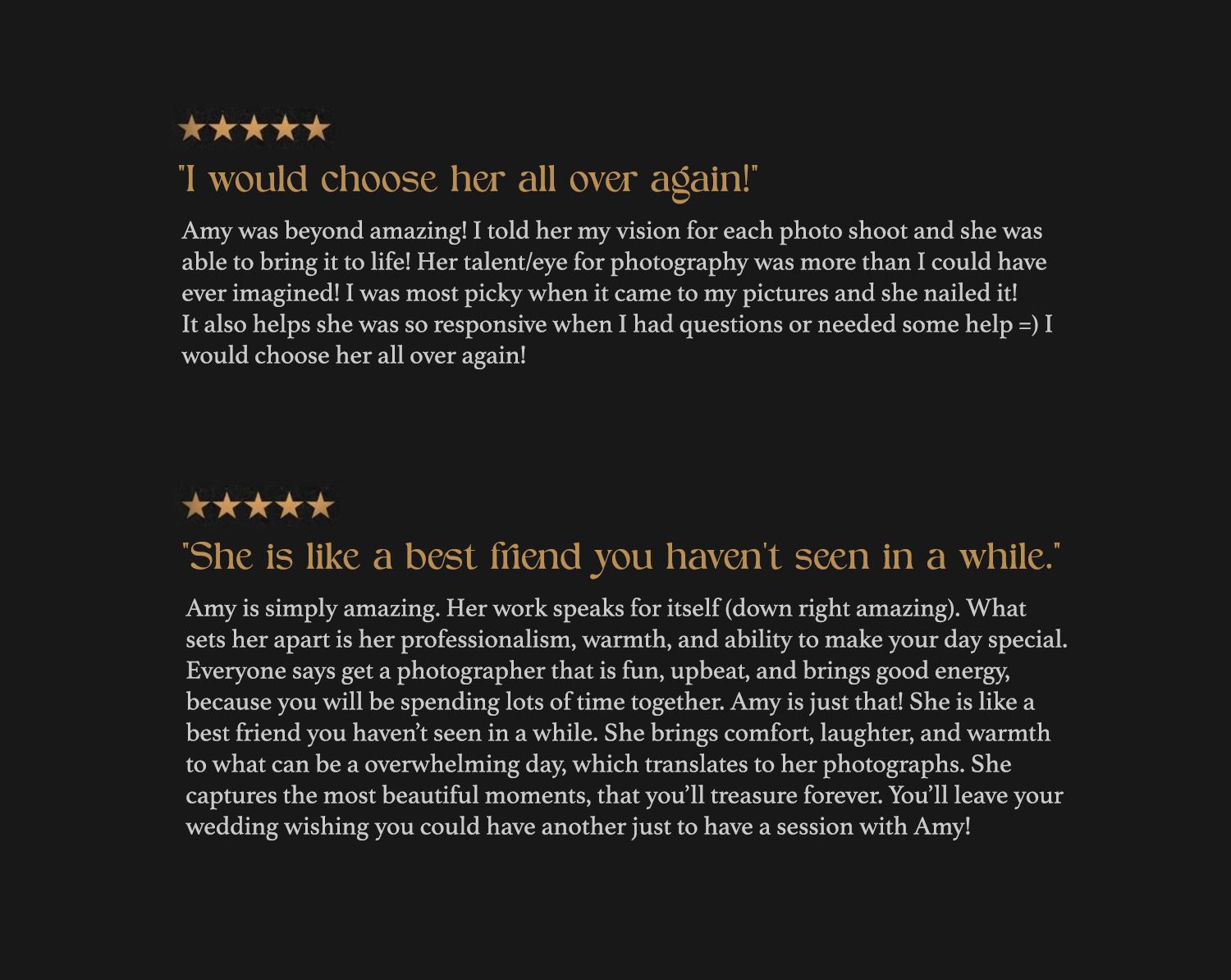 Text from a book or review with five star ratings and paragraphs of text on a dark background.
