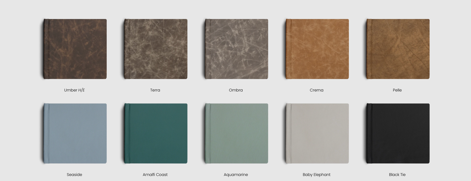 Color swatch samples displaying ten textured tile options in earthy tones, teals, and dark hues for interior design.