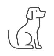 A simple line drawing of a sitting dog in profile view showing a minimalist outline design.