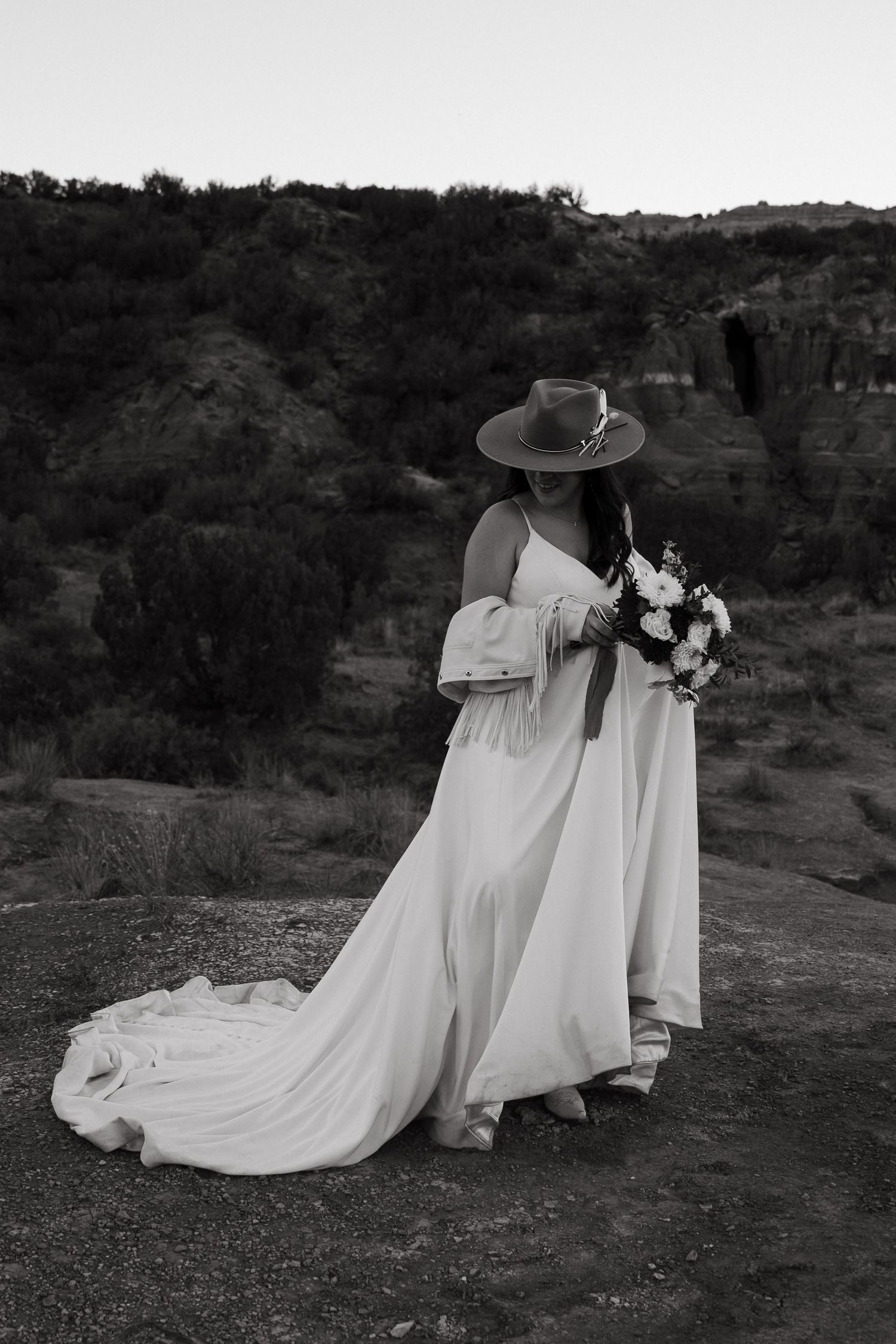 Edgy bridal portrait for adventure elopement at Palo Duro Canyons in west Texas