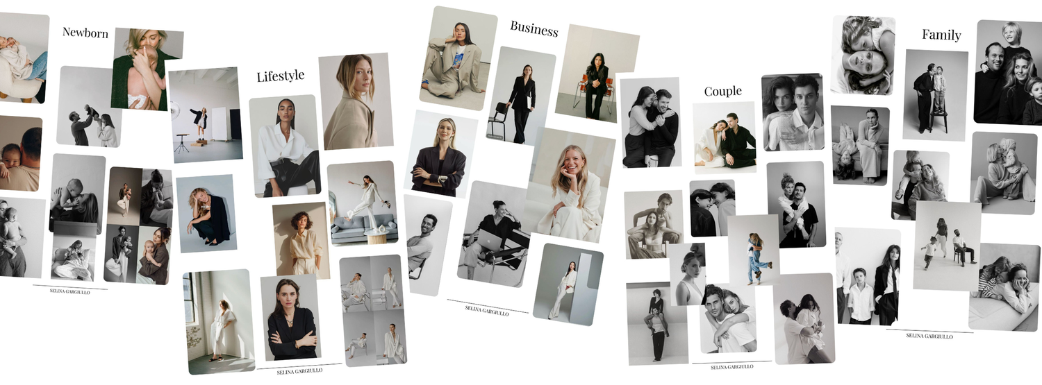A collage of professional portrait photos featuring diverse individuals in business and lifestyle settings arranged on white background.
