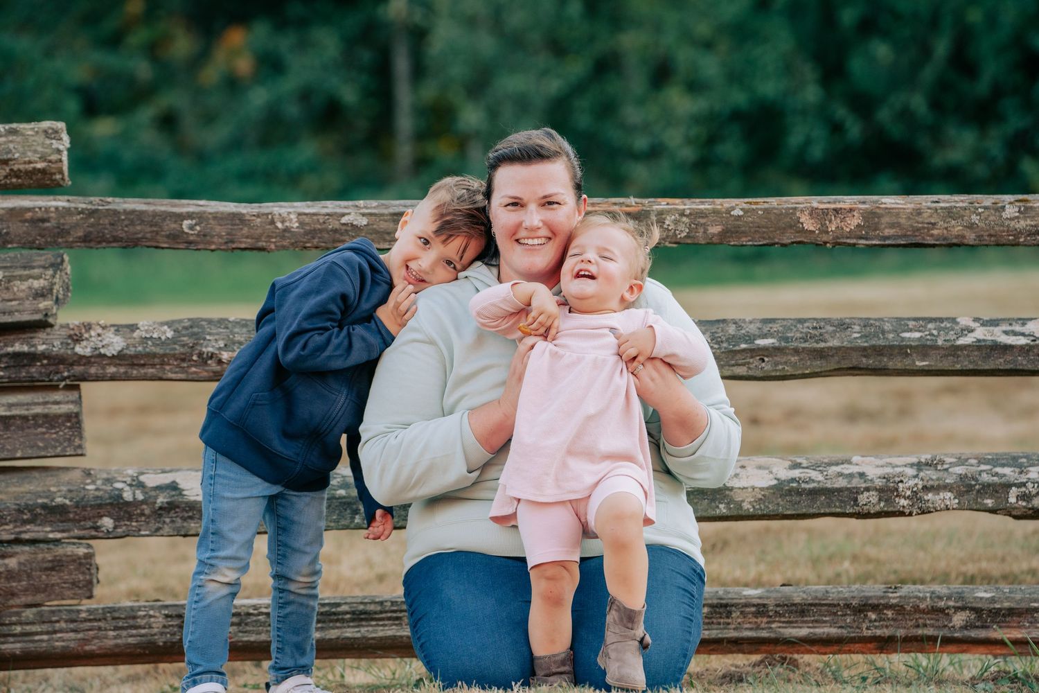 Lifestyle family portraits in a lush forest setting at Campbell Valley Park in Langley, BC.