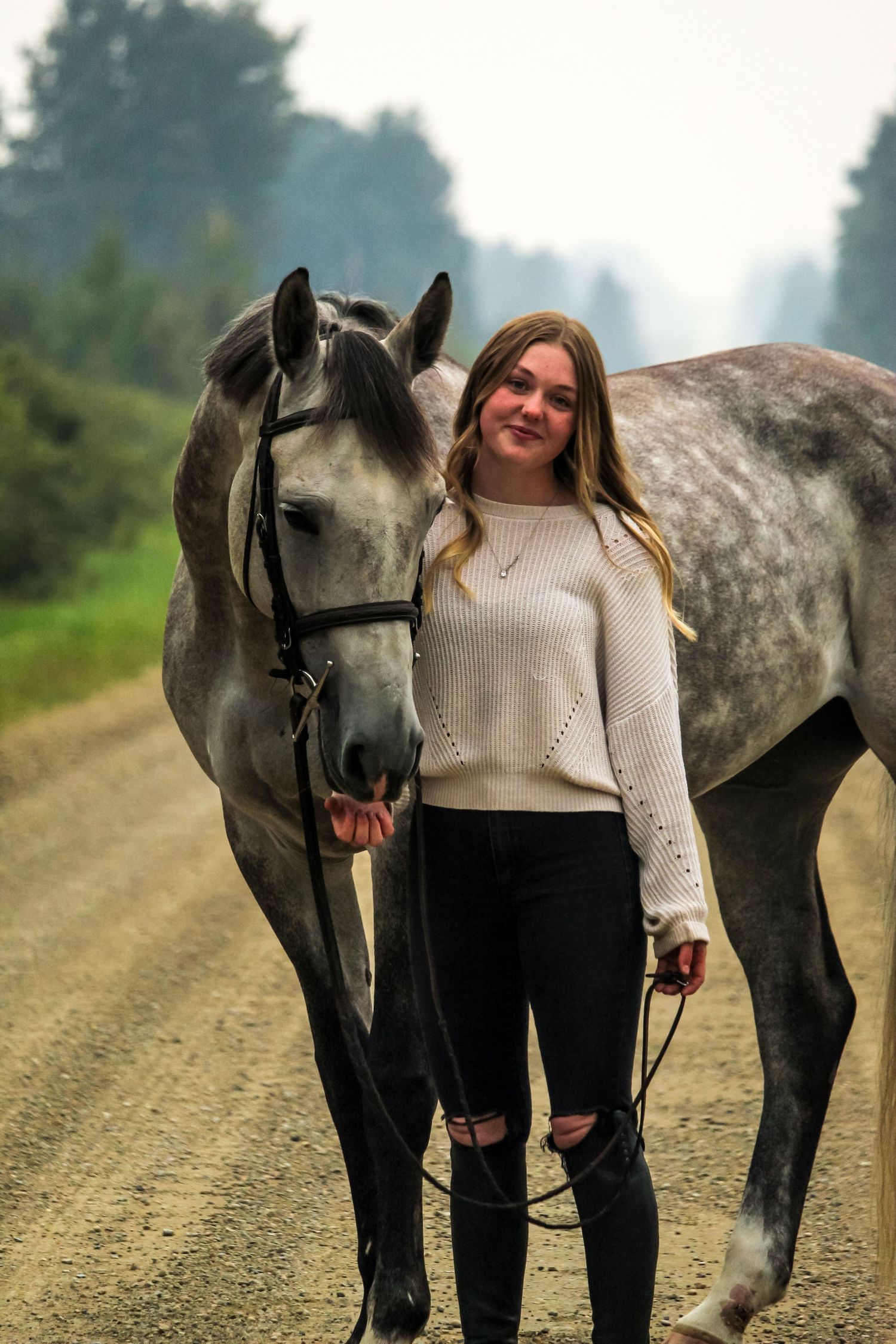 Girl and grey horse in Rocky Mountain House, AB