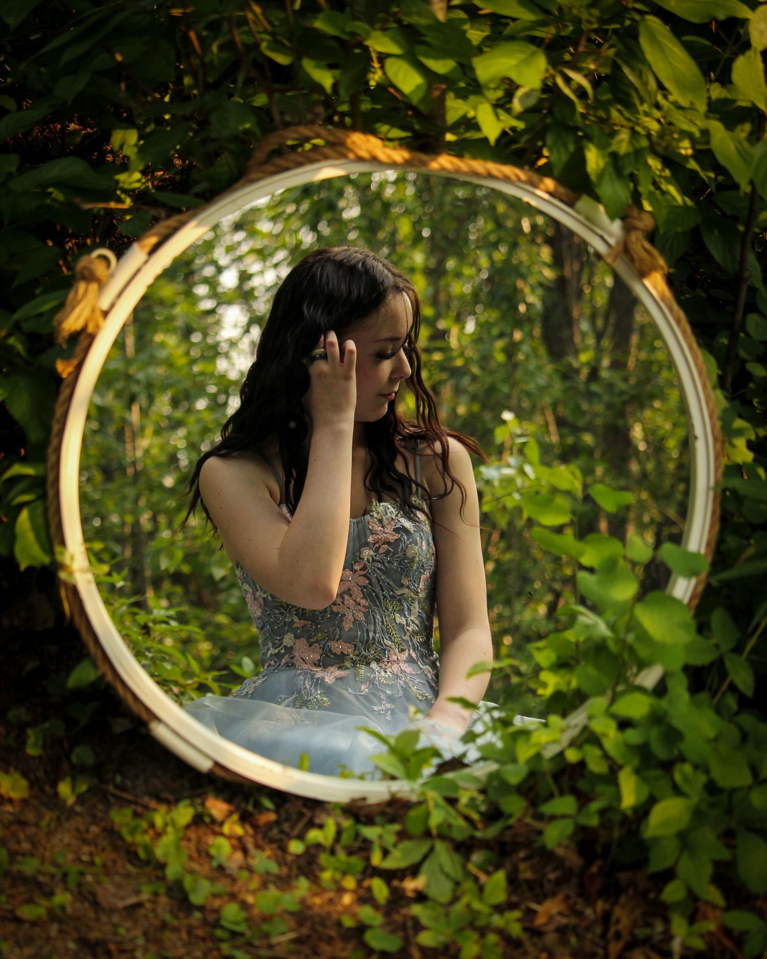 Girl reflection in mirror at Wilderness Park, AB