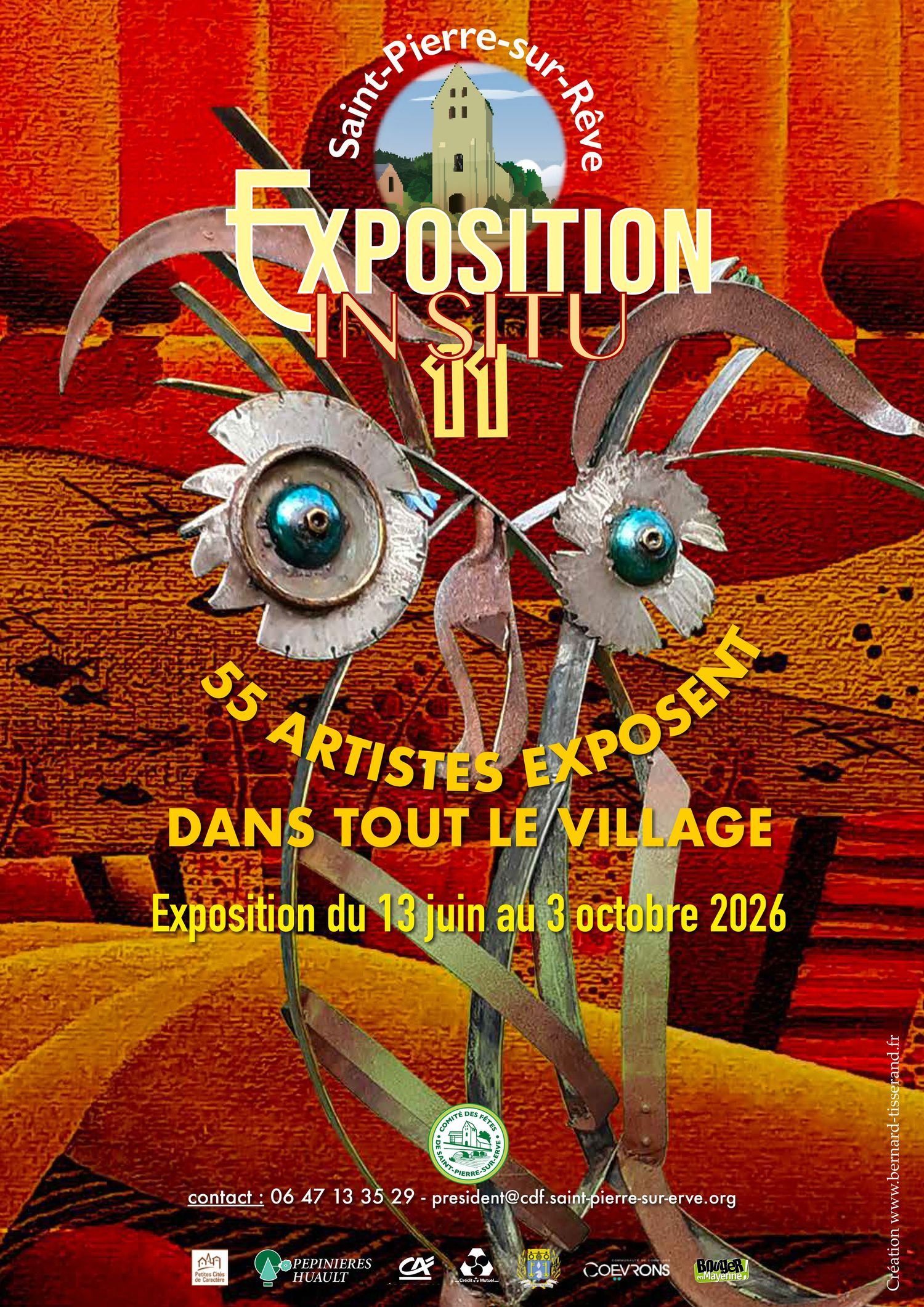 Poster for Exposition In Situ 11 in Saint-Pierre-sur-Reve, featuring 55 artists exhibiting June 13 to October 3, 2026.