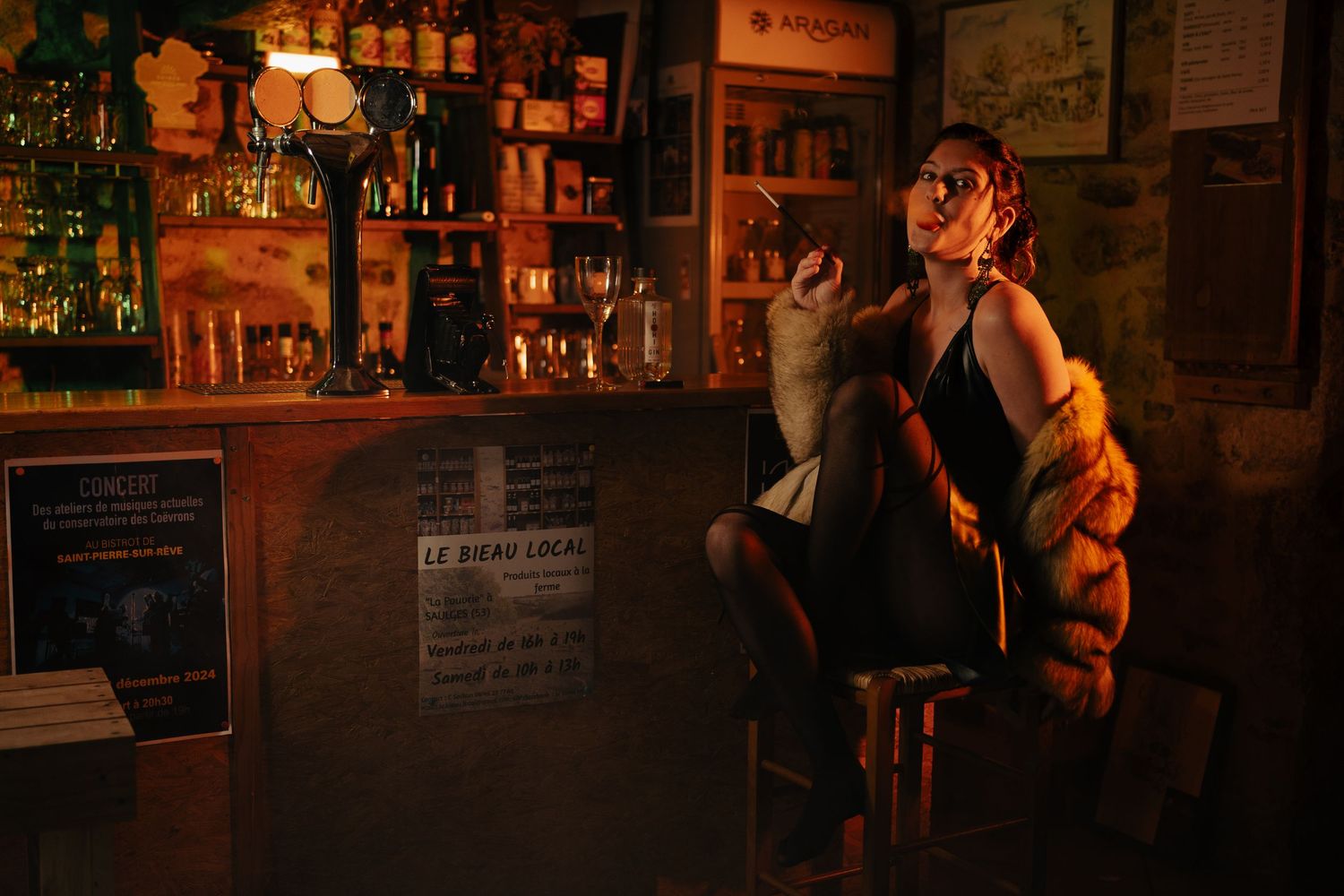 Atmospheric bar scene with warm lighting and vintage decor elements.