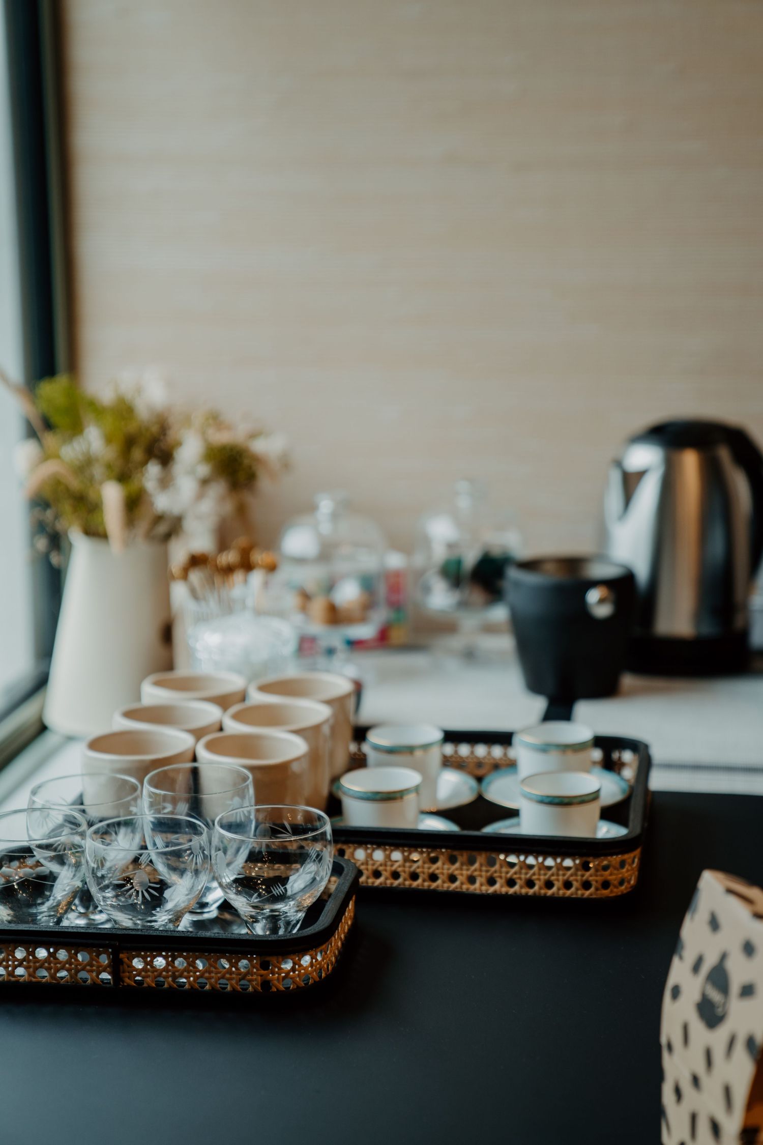 Plateau de boissons dressé