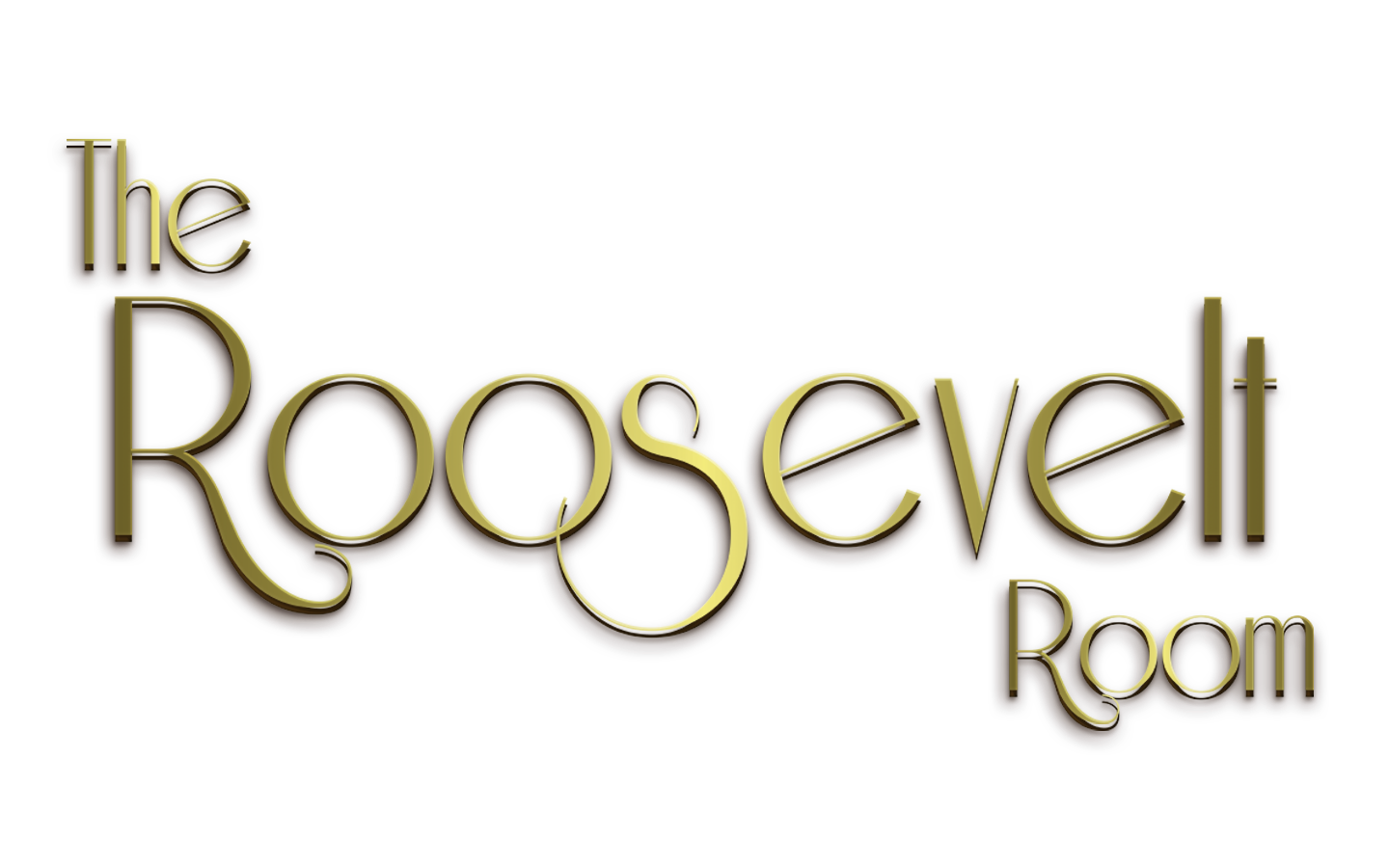 Art deco inspired Roosevelt Room logo in metallic gold lettering.