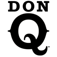 Vintage-inspired Don Q rum logo with ornate black lettering and decorative swirls.
