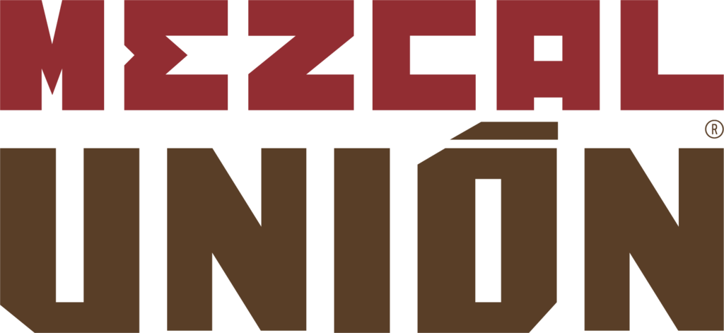 Bold geometric logo design in red and brown tones with angular typography.