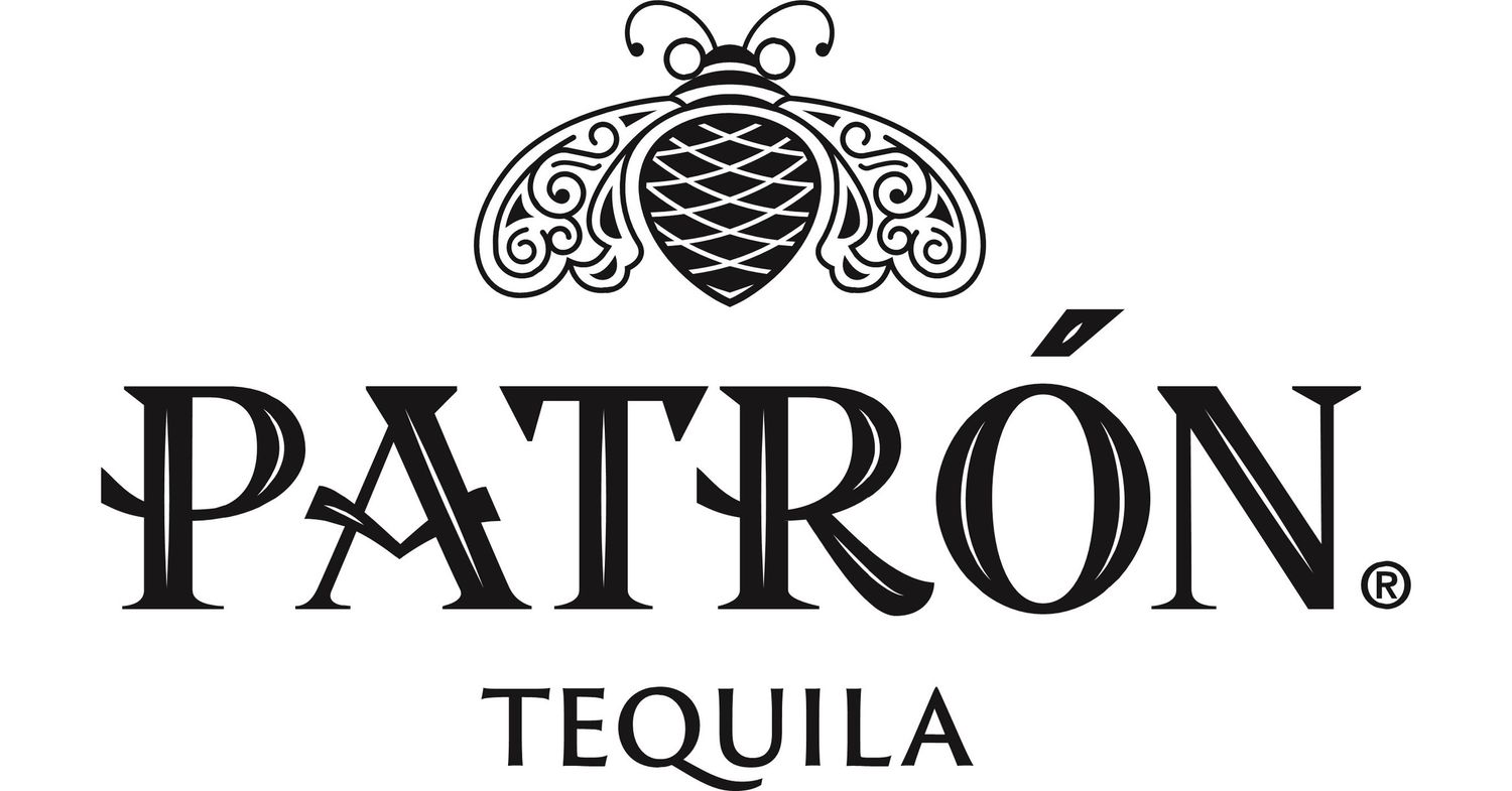 Elegant Patron tequila logo with ornate decorative elements and crown motif.