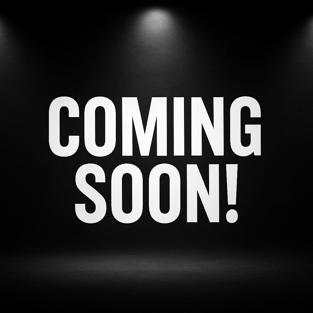 Black and white animated text sequence showing 'COMING SOON' message.