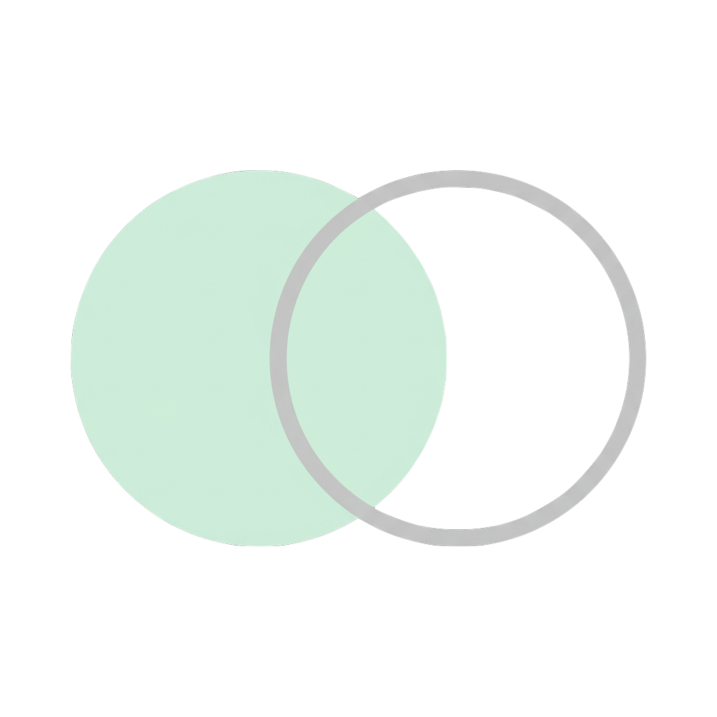 Two overlapping circles in mint green and white with gray outline, forming a Venn diagram illustration.