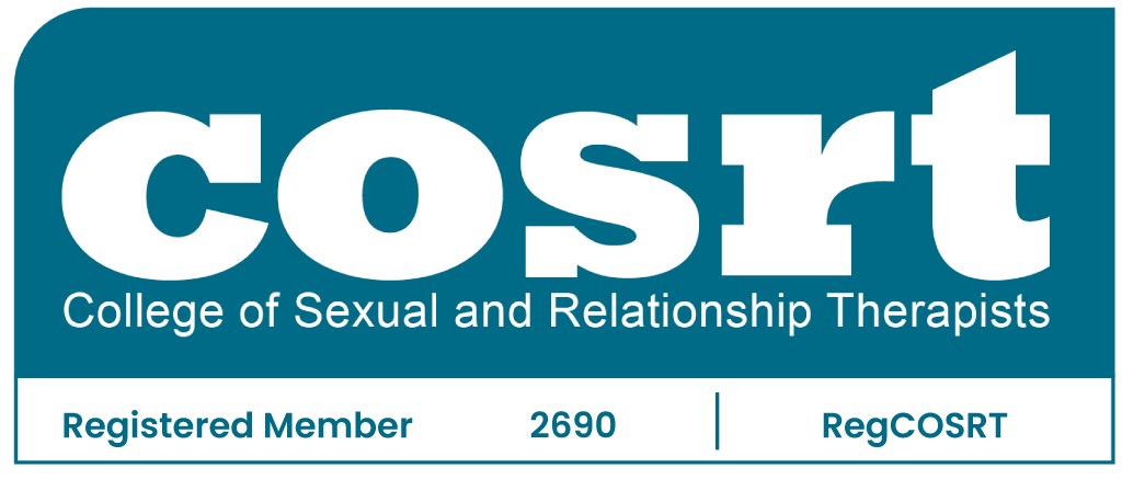 COSRT membership badge in teal showing College of Sexual and Relationship Therapists registration.