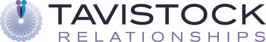 Logo for Tavistock Relationships featuring a circular blue seal design with text.