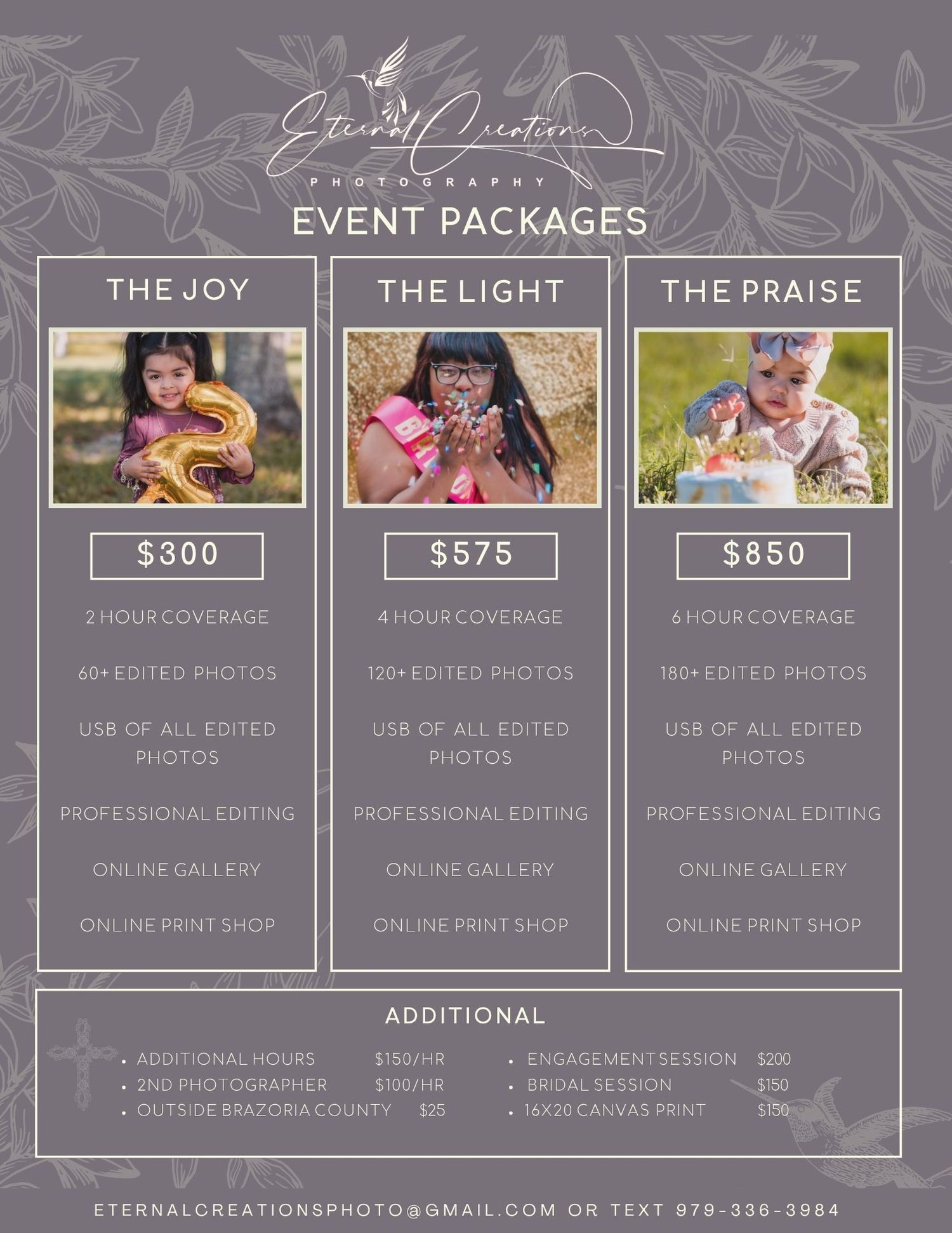 Eternal Creations Photography Angleton Texas Event Packages