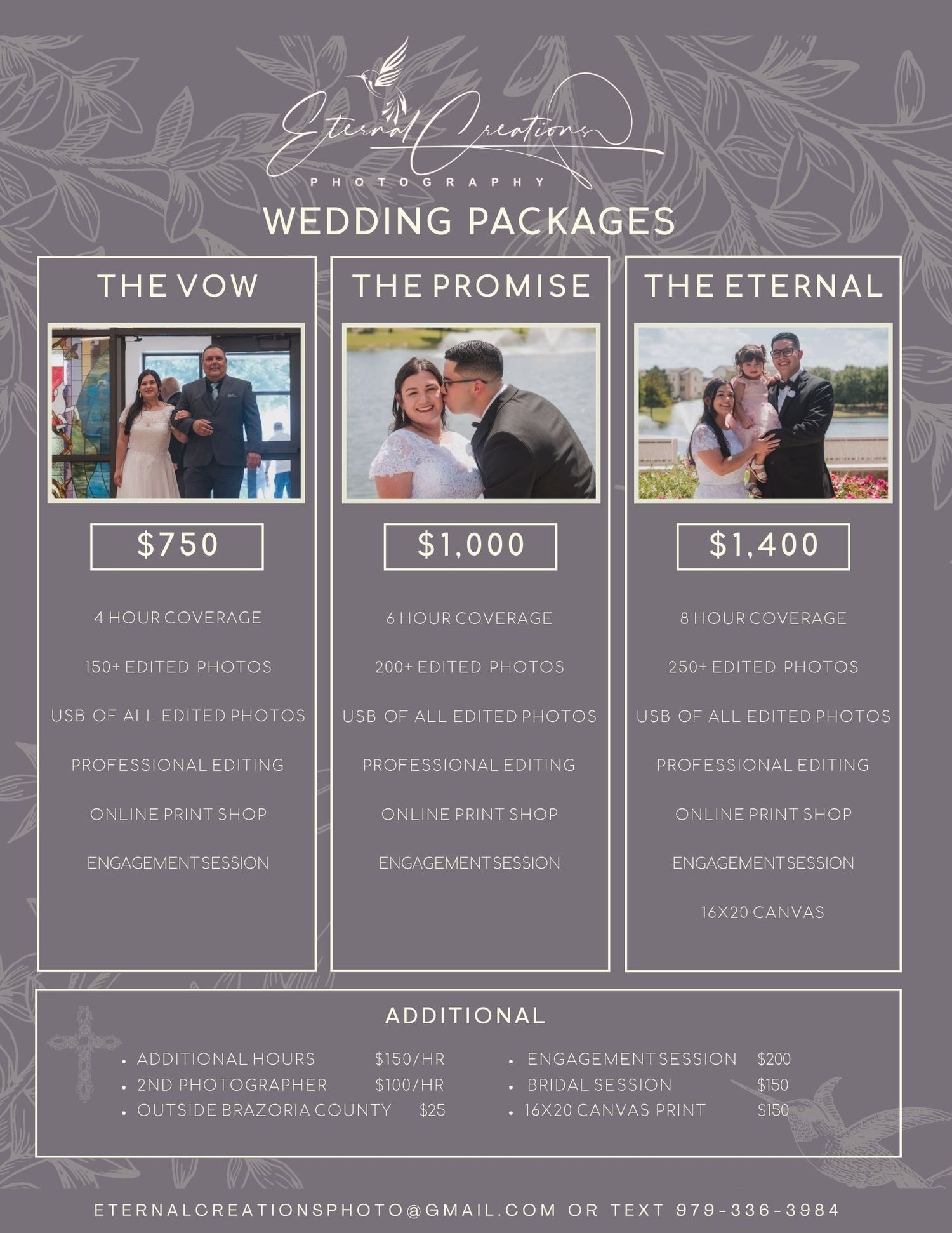 Eternal Creations Photography Angleton Texas Wedding Packages