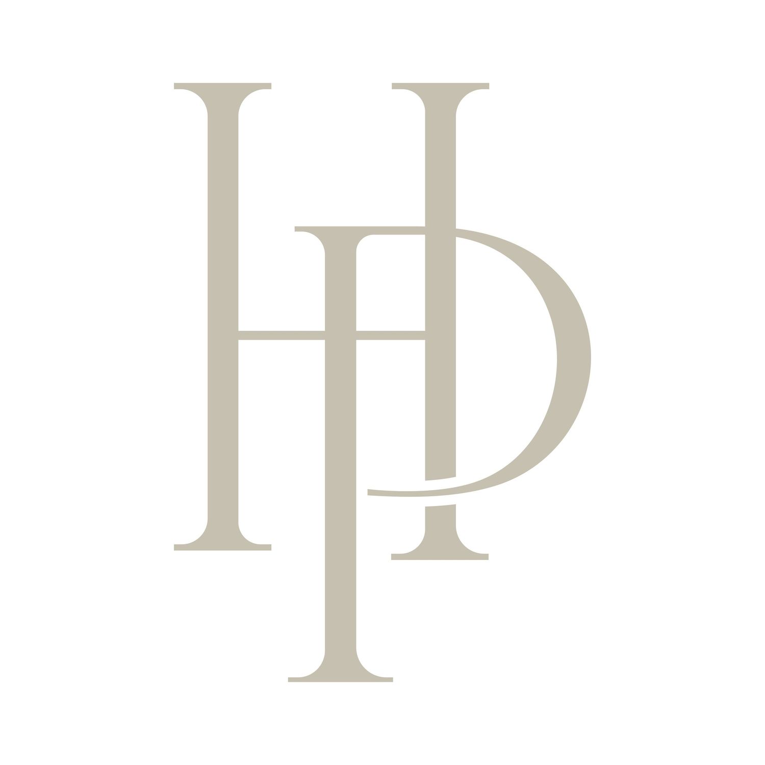 Elegant HDP monogram logo in beige serif font on white background, perfect for luxury brand identity.