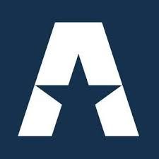 Bold white letter A with a star cutout on a navy blue background, representing a patriotic brand logo.