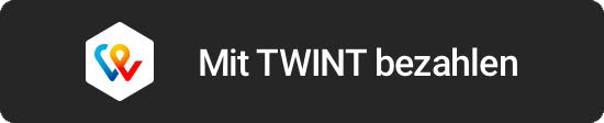 Black rectangular payment button with white TWINT logo and German text 'Mit TWINT bezahlen'.