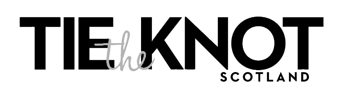 Black and white text logo design for The Knot Scotland with a simple elegant typographic layout.