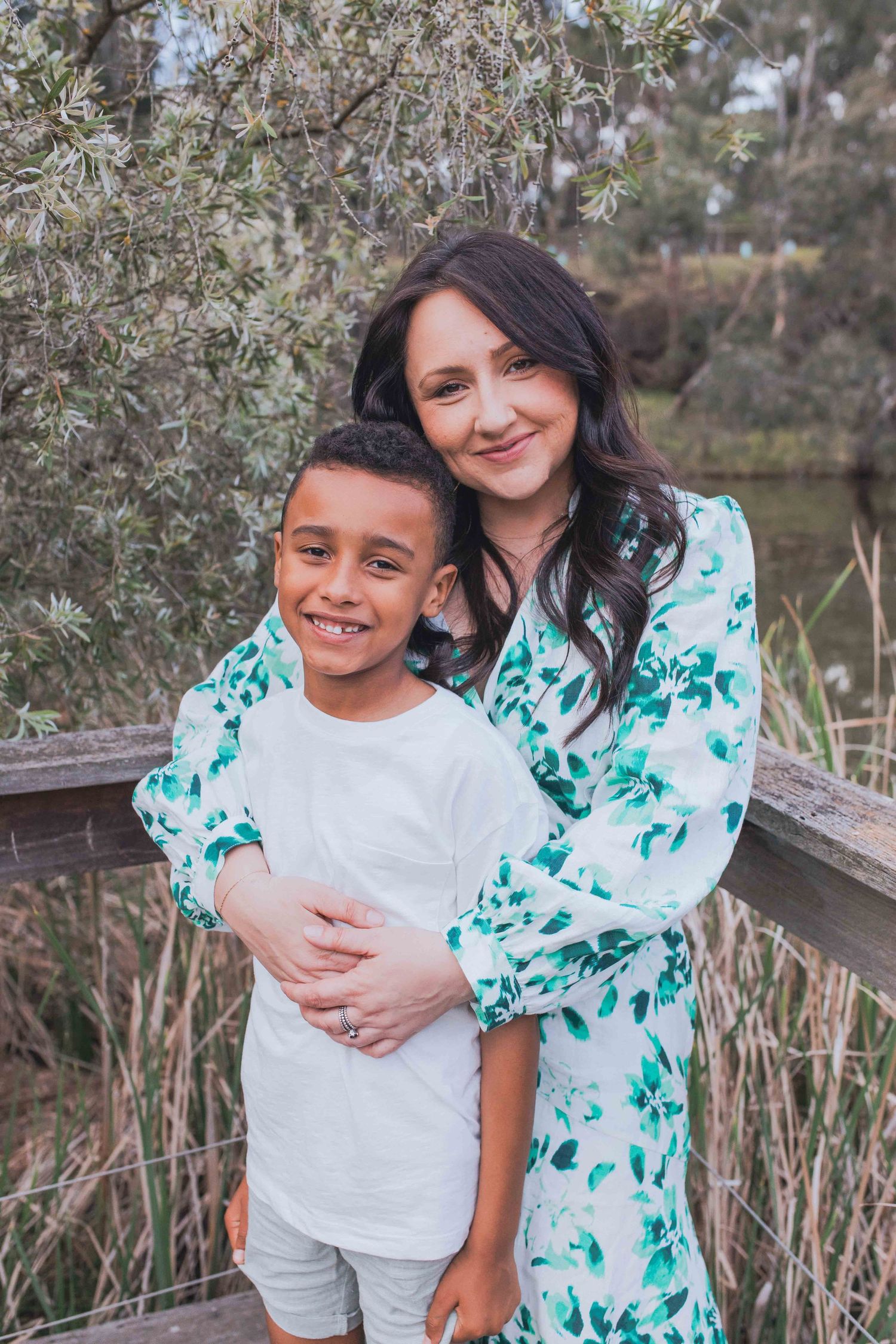 Mother and son hugging feeling the love, outdoor family session  Newport Lakes Melb Vic