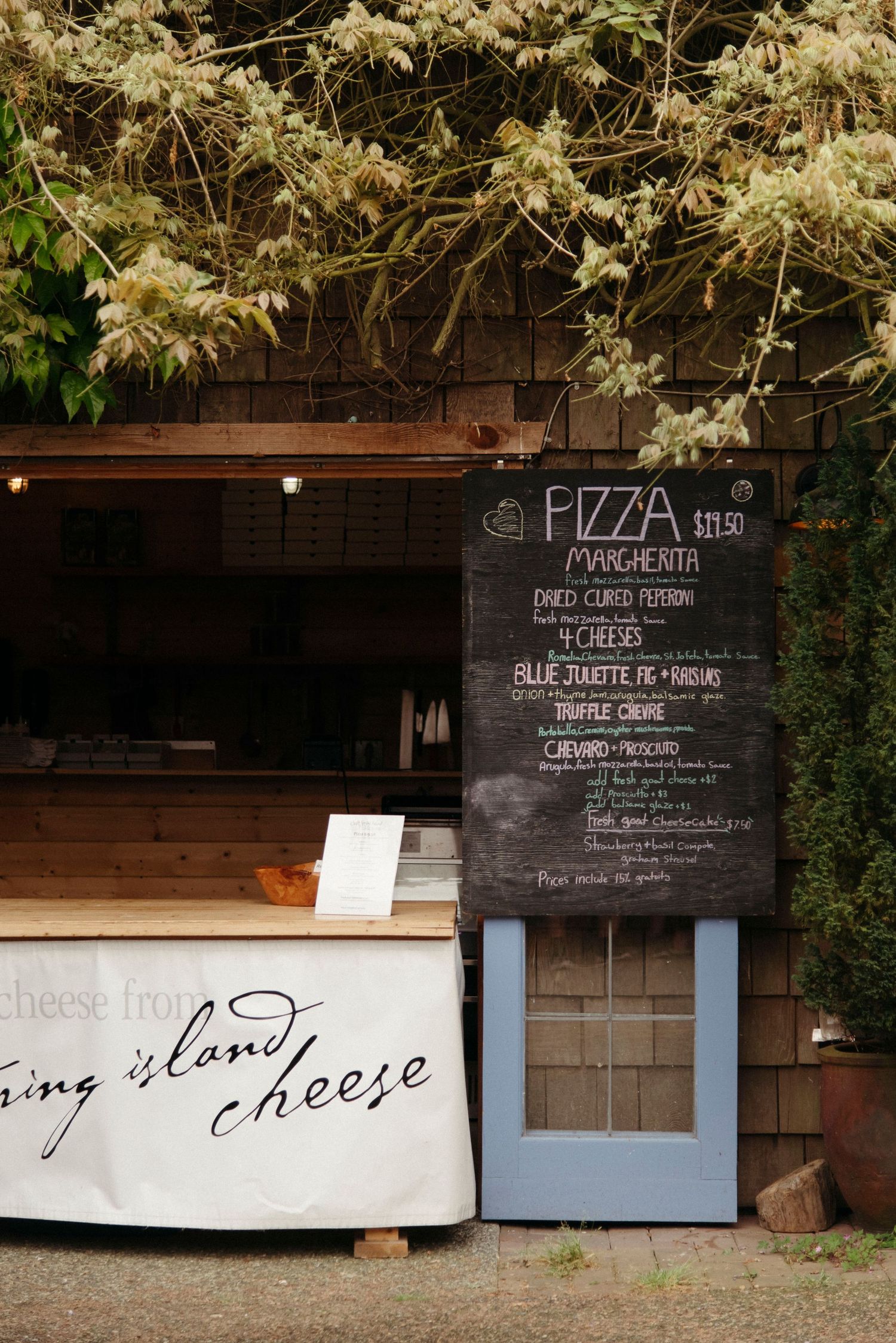 salt spring island cheese pizza stand and menu