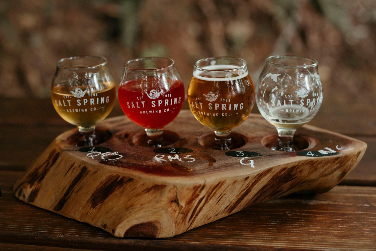 flight of testers from salt spring island brewing