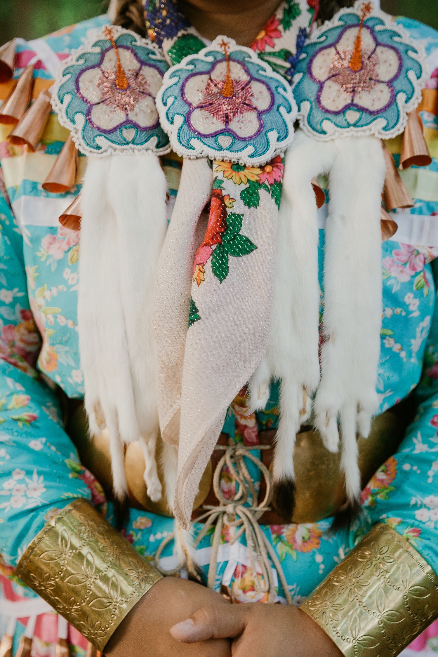 Native American traditional clothing photography - close up of colorful regalia