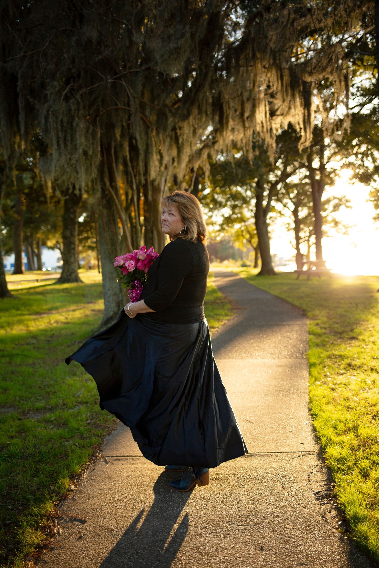 woman dancing with flowers