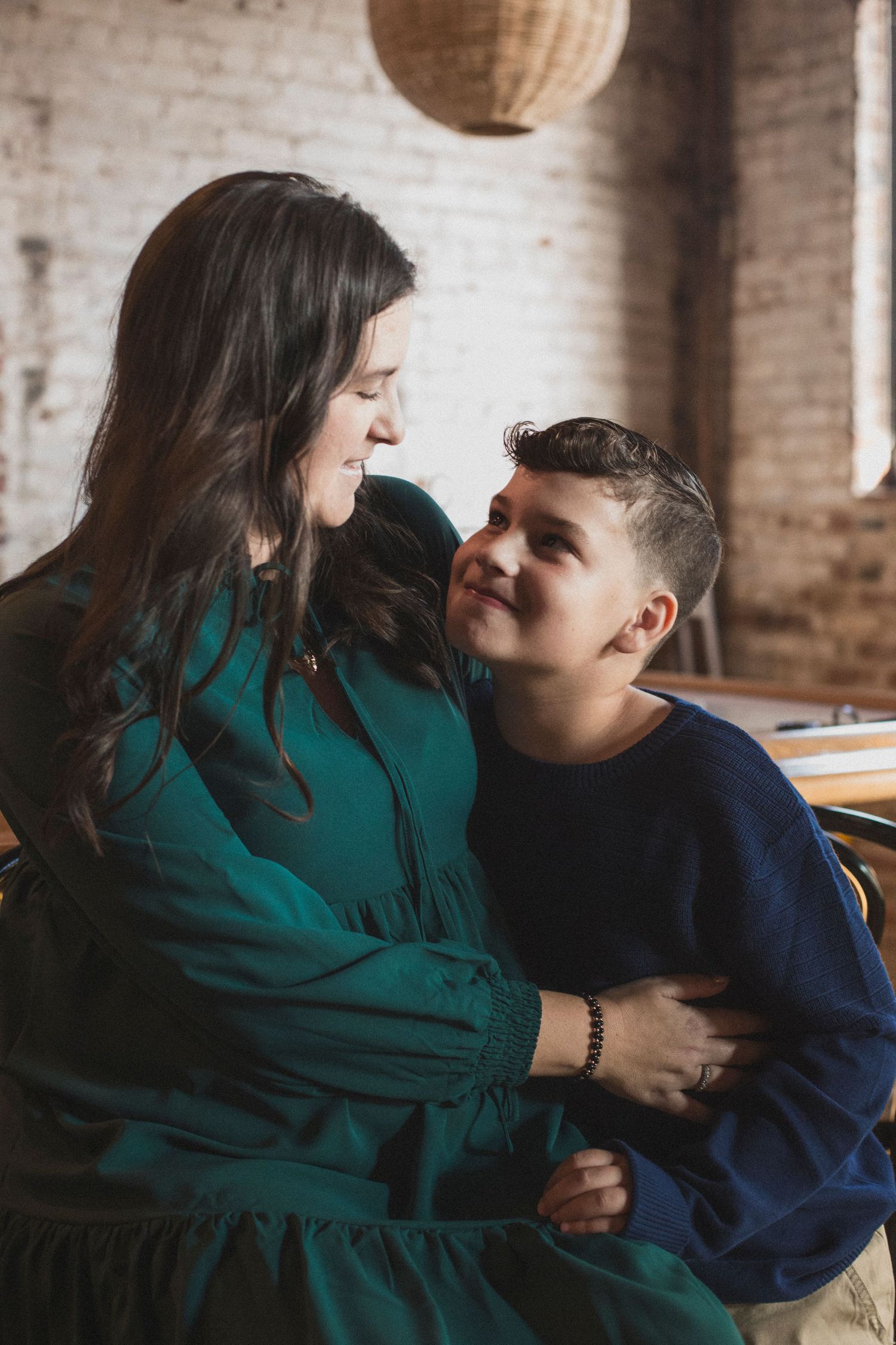 mother and son looking at each other