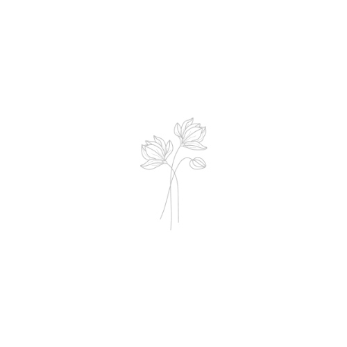 Simple black and white line drawing of three tulip flowers against a dark background.