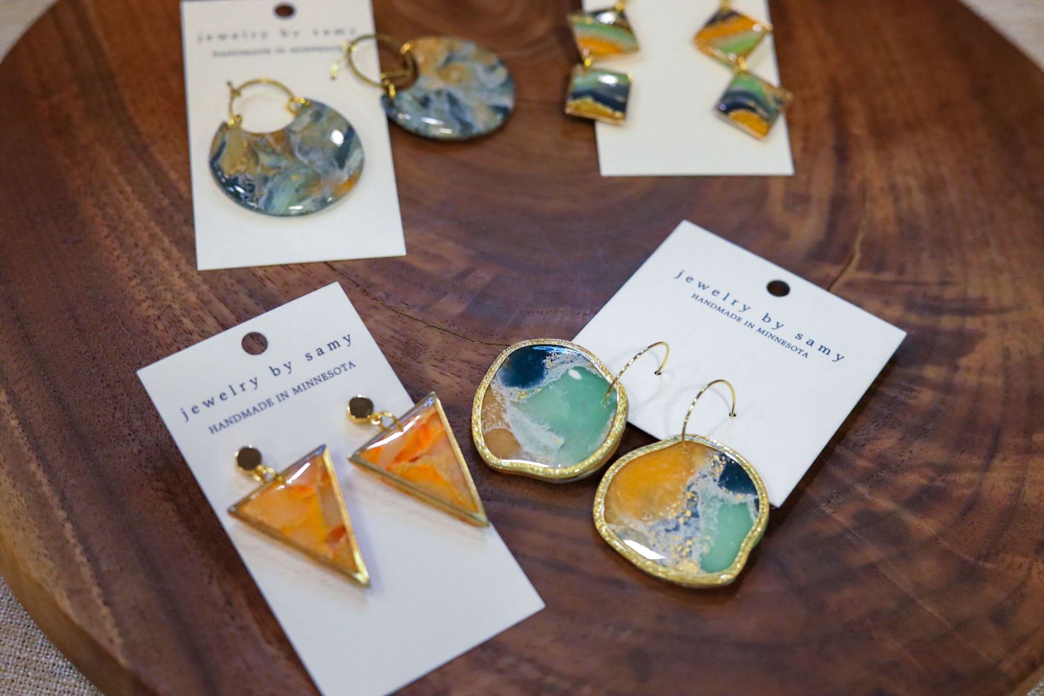 A few earrings laid out