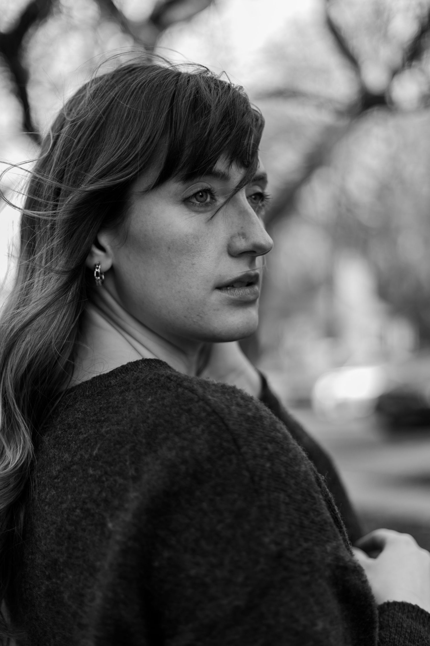 Black and white headshot portrait of Ella