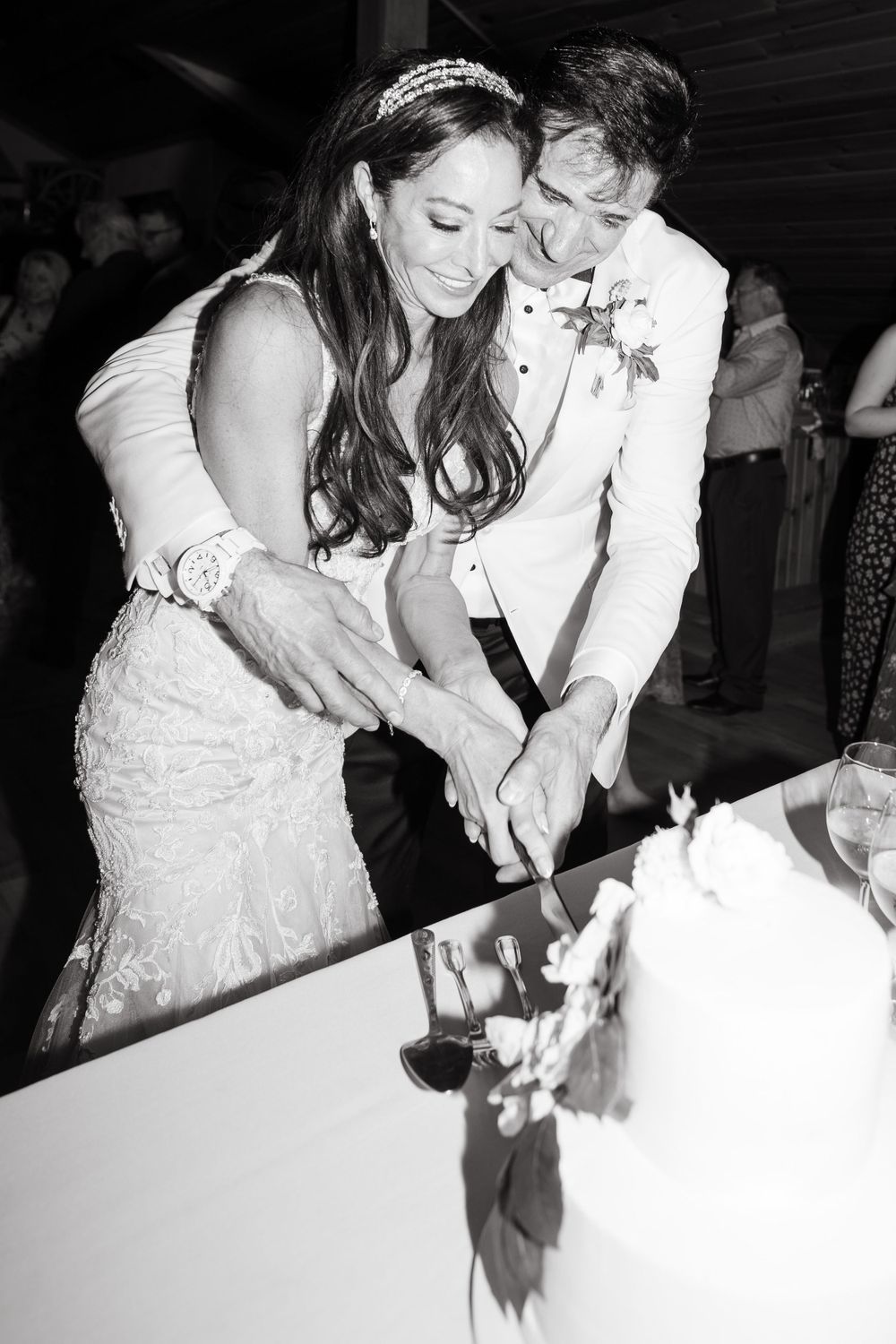 A series of romantic black and white dance photos showing a couple celebrating at their wedding reception for vail wedding.
