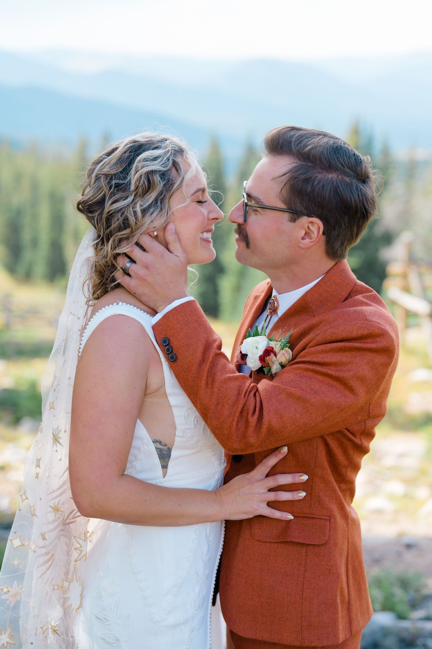 bride and groom kissing