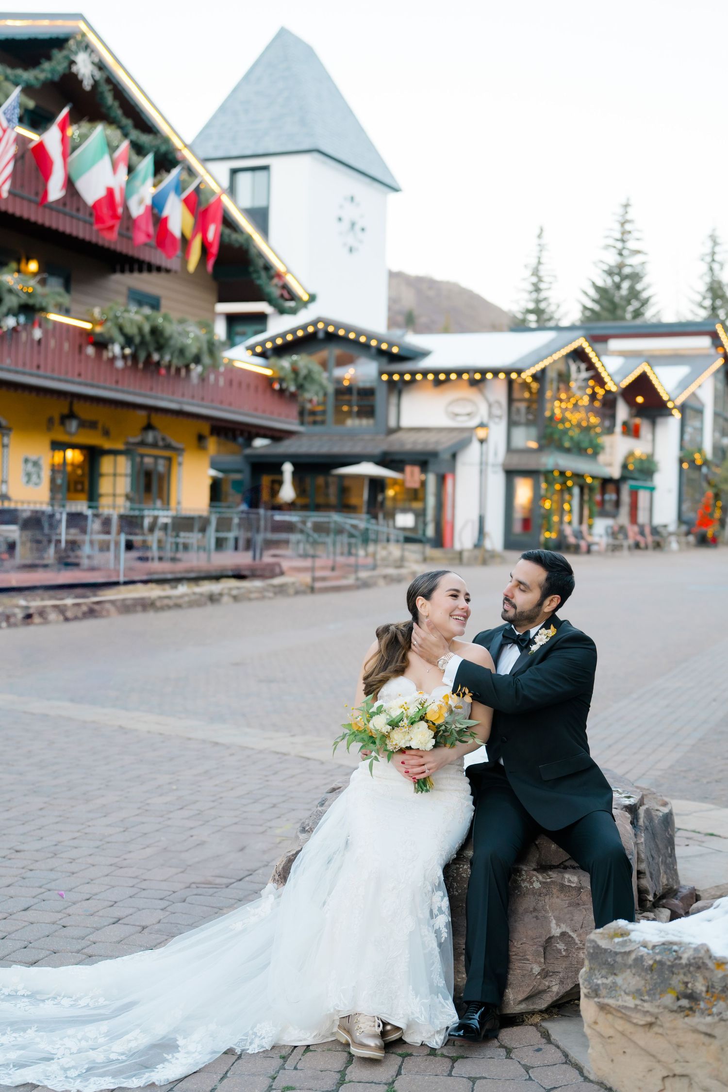 guy and girl laughing and smiling at their elopement in vail colorado