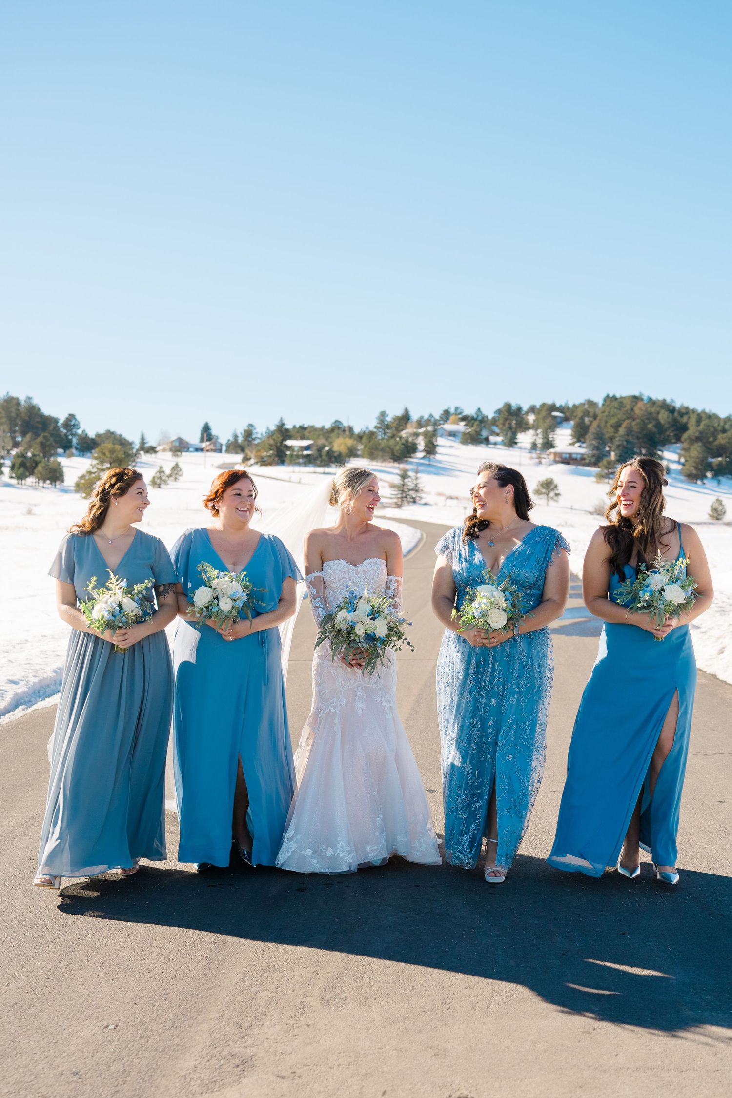 bridesmaids on wedding day with bride